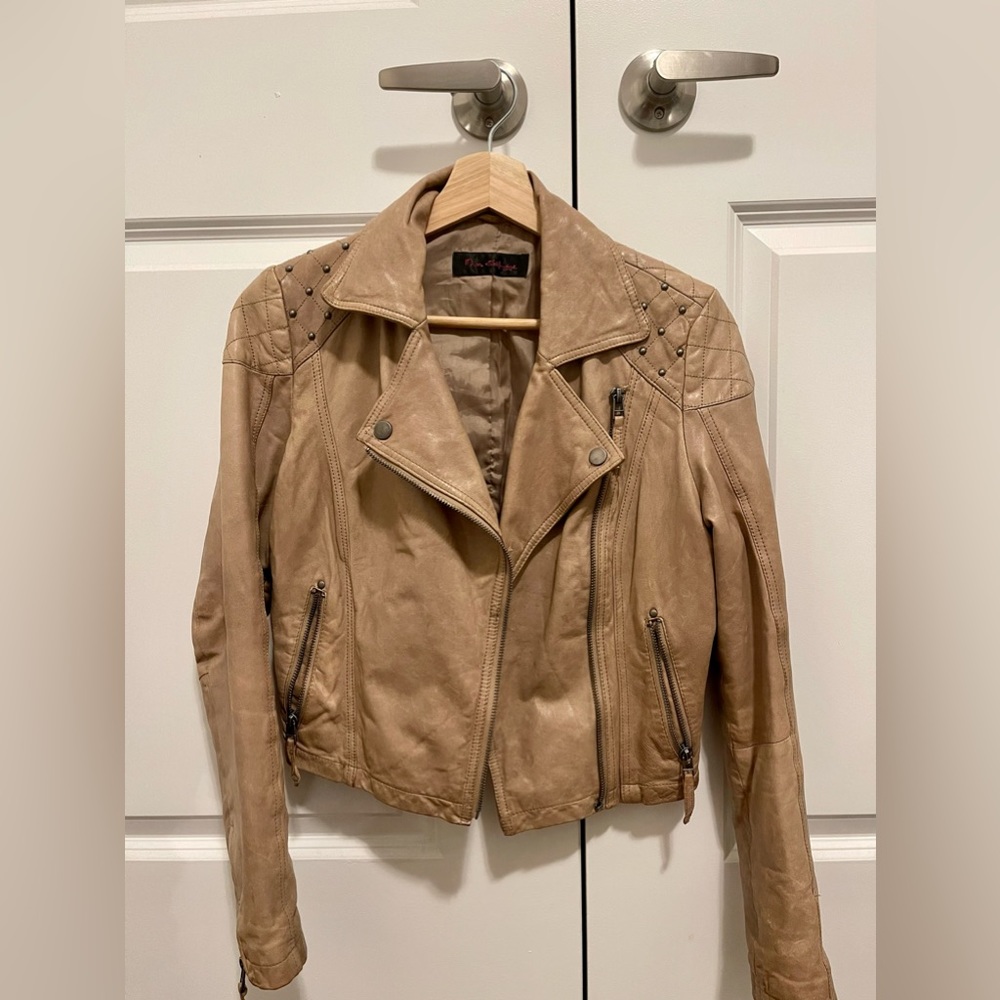 Miss Selfridge Cream Stud Leather Jacket ~ Real Leather S